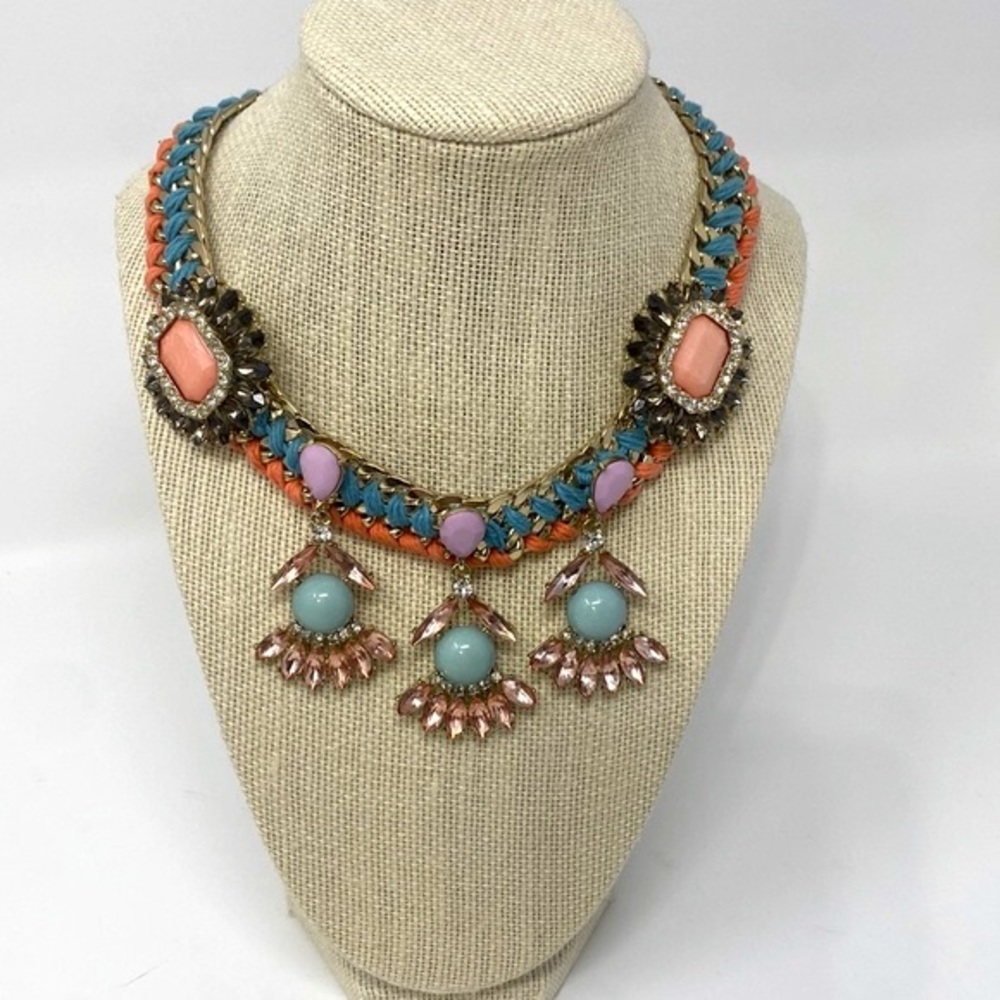 Women's Costume Choker Rhinestone Necklace Gold Clasp Intertwine 2 Thread Unique
